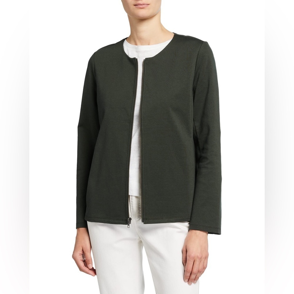 Eileen Fisher Organic Cotton Ponte Zip-Front Jacket | Size Medium Petite